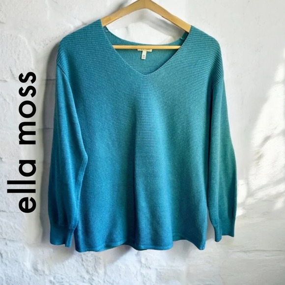 Ella Moss Sweaters - Ella Moss Blue Ribbed Long Sleeve Sweater, M